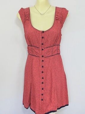 Maeve Anthropologie Vintage Inspired Clay Red Pleated Tea Dress Size 6 Milkmaid